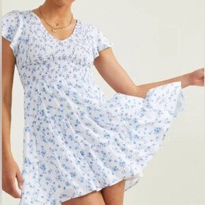Altar'd State Zelda Smocked Floral Mini Dress S Blue White Dainty Spring Easter
